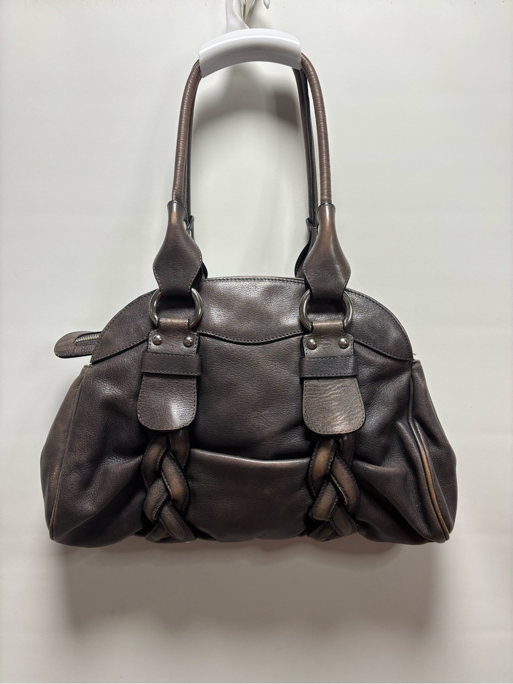 Danier Dark Brown Braided-Accent Shoulder Satchel - Picture 2 of 11